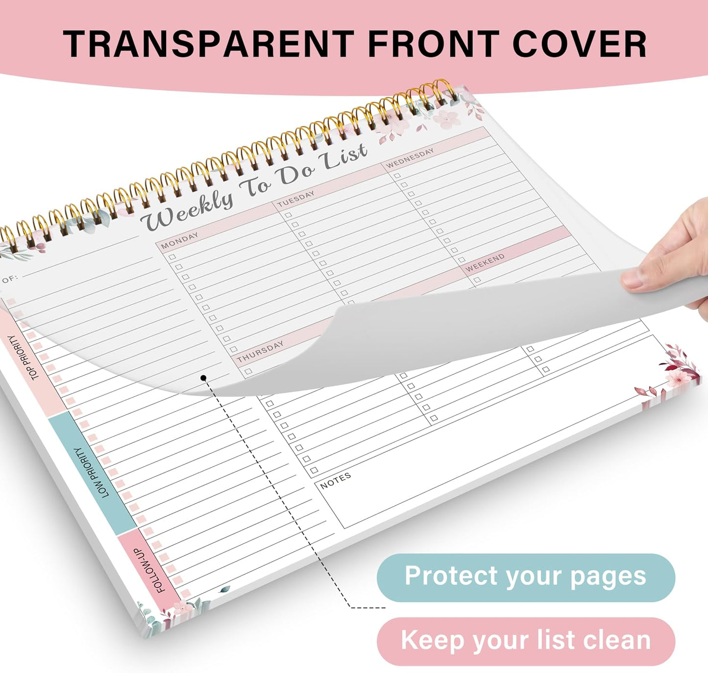 Weekly To Do List Notepad with 52 Undated Sheets（8.5"×11"）- Weekly Desk Planner Pad with Spiral Binding for Women & Man, Office, School and Home Personal Organizer