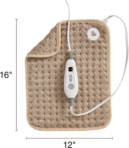 Brookstone Herringbone Portable Heating Pad - Super Soft Plush, 6 Heat Settings, Machine Washable, Easy-to-Use Controller, 16'' x 12'' for Pain Relief, Period Cramps, Warmth (Gray)