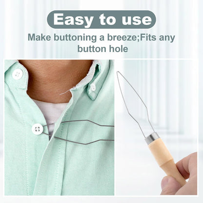 Easy Button Hook, Wood Button Hook for Seniors, One Hand Button Helper Tool Fastener Assist Device for Elderly, Arthritis, Easy Dressing (1 Pack)