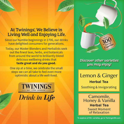 Twinings Decaffeinated Green Tea Individually Wrapped Bags, 100 Count (Pack of 1), Smooth Flavour, Enticing Aroma, Enjoy Hot or Iced, 100 Teabags
