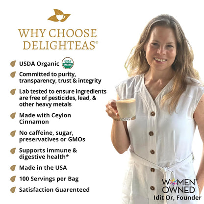 DelighTeas Organic Masala Chai Powder | Caffeine free, Unsweetened, Vegan, Keto | Ayurvedic Digestive Support blend for Chai Spice Tea | 100 Servings, 4oz