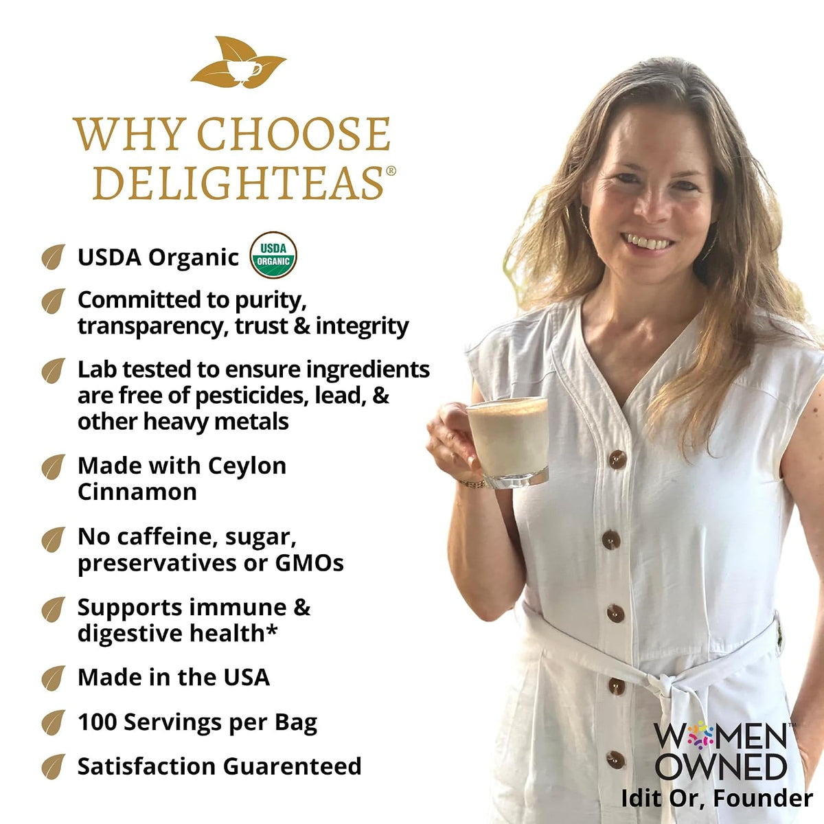DelighTeas Organic Masala Chai Powder | Caffeine free, Unsweetened, Vegan, Keto | Ayurvedic Digestive Support blend for Chai Spice Tea | 100 Servings, 4oz