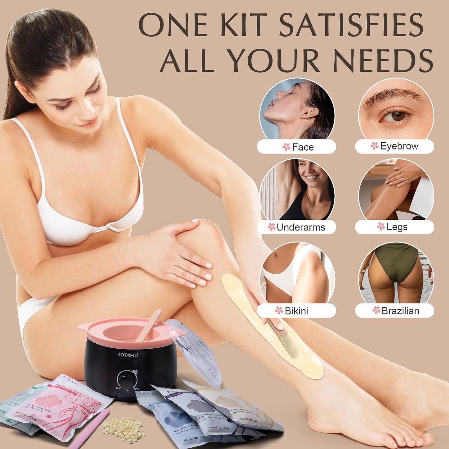 KOTAMU Waxing Kit for Women & Men, Pink Digital Wax Pot Warmer Hair Removal | Home Hard Wax Kit, Wax Machine, Face, Eyebrow, Bikini, Brazilian, Body, Sensitive Skin, 25 Accessories, Beginner-Friendly