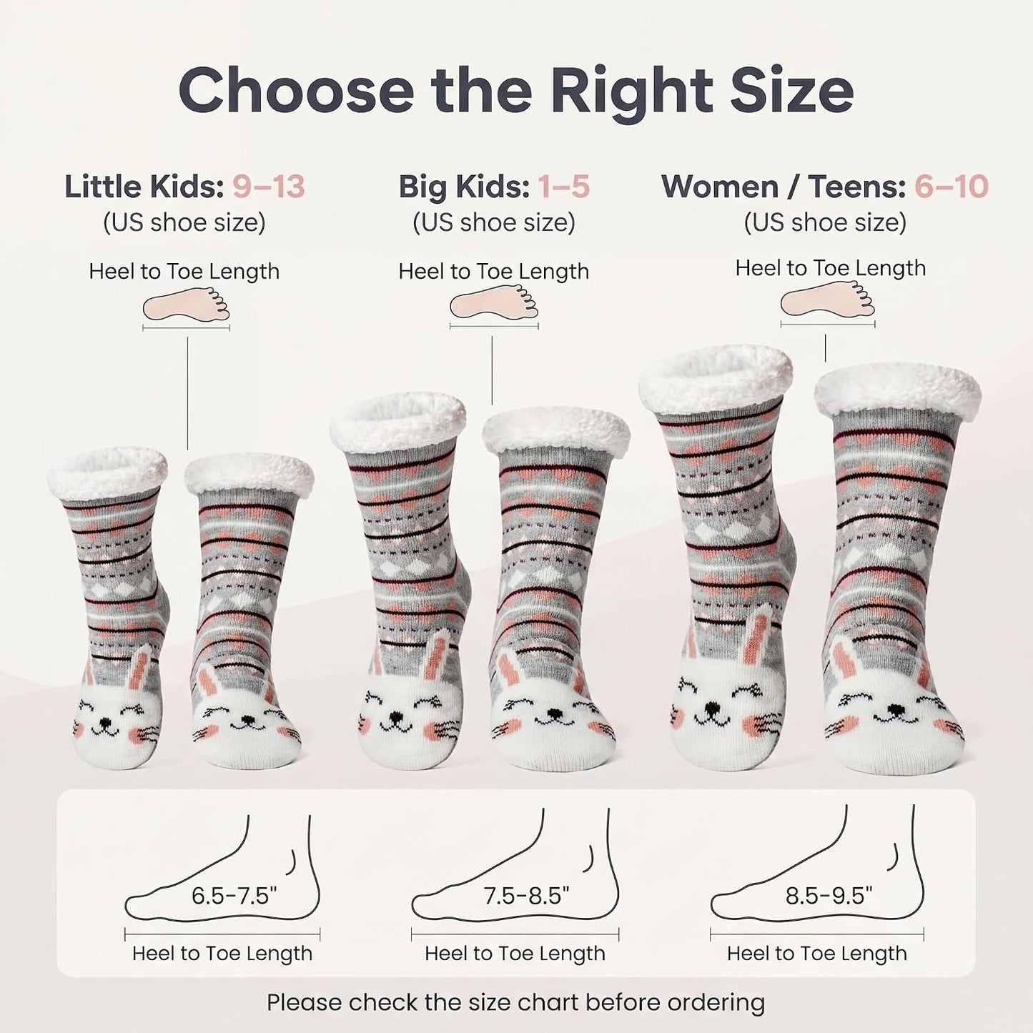 cosyone1997 Fuzzy Slipper Socks for Women Kids with Grips, Cute Animal Sherpa Lined Non-Slip Cozy Winter Socks Gifts