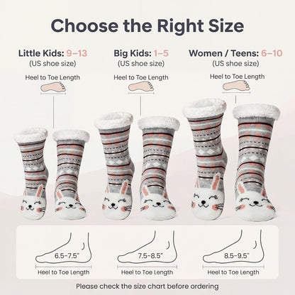 cosyone1997 Fuzzy Slipper Socks for Women Kids with Grips, Cute Animal Sherpa Lined Non-Slip Cozy Winter Socks Gifts