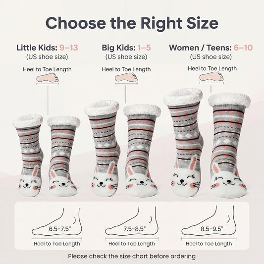 cosyone1997 Fuzzy Slipper Socks for Women Kids with Grips, Cute Animal Sherpa Lined Non-Slip Cozy Winter Socks Gifts