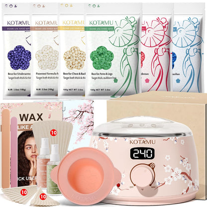 KOTAMU Waxing Kit for Women & Men, Pink Digital Wax Pot Warmer Hair Removal | Home Hard Wax Kit, Wax Machine, Face, Eyebrow, Bikini, Brazilian, Body, Sensitive Skin, 25 Accessories, Beginner-Friendly