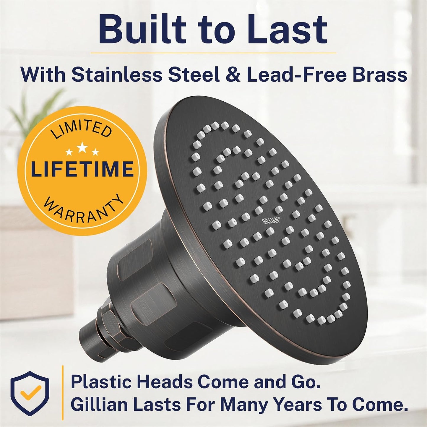 Gillian™ by HammerHead High Pressure Shower Head with Filter – Genuine KDF-55 Filtered Shower Head for Hard Water, Healthier Skin & Hair – Metal 6-Inch Rainfall Showerhead with Filters, Chrome