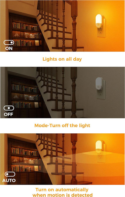 L LOHAS LED Amber Night Light, 2 Pack, Night Lights Plug into Wall Motion Sensor, 0.6W 2000K, LED Nightlights, 30/60LM Adjustable Brightness, Automatic Low Blue Nightlight for Kids, Bathroom, Hallway