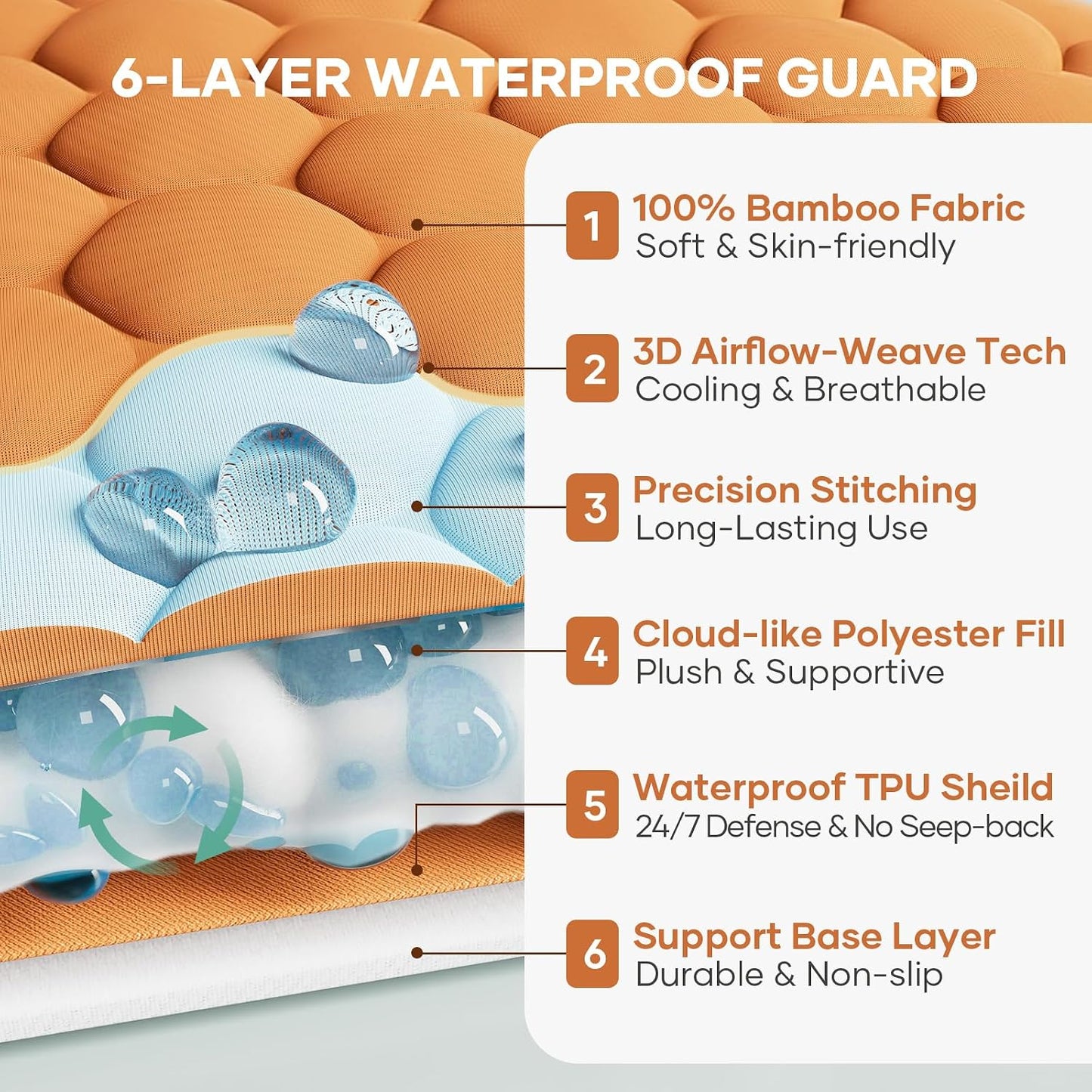 OhGeni 100% Waterproof Mattress Protector,Queen Size Premium Bamboo Mattress Pad,Pet Hair & Bedwetting Resistant,Cooling Breathable Fitted Sheets,Washable Bed Cover,Non-Slip Deep Pocket for Bedroom