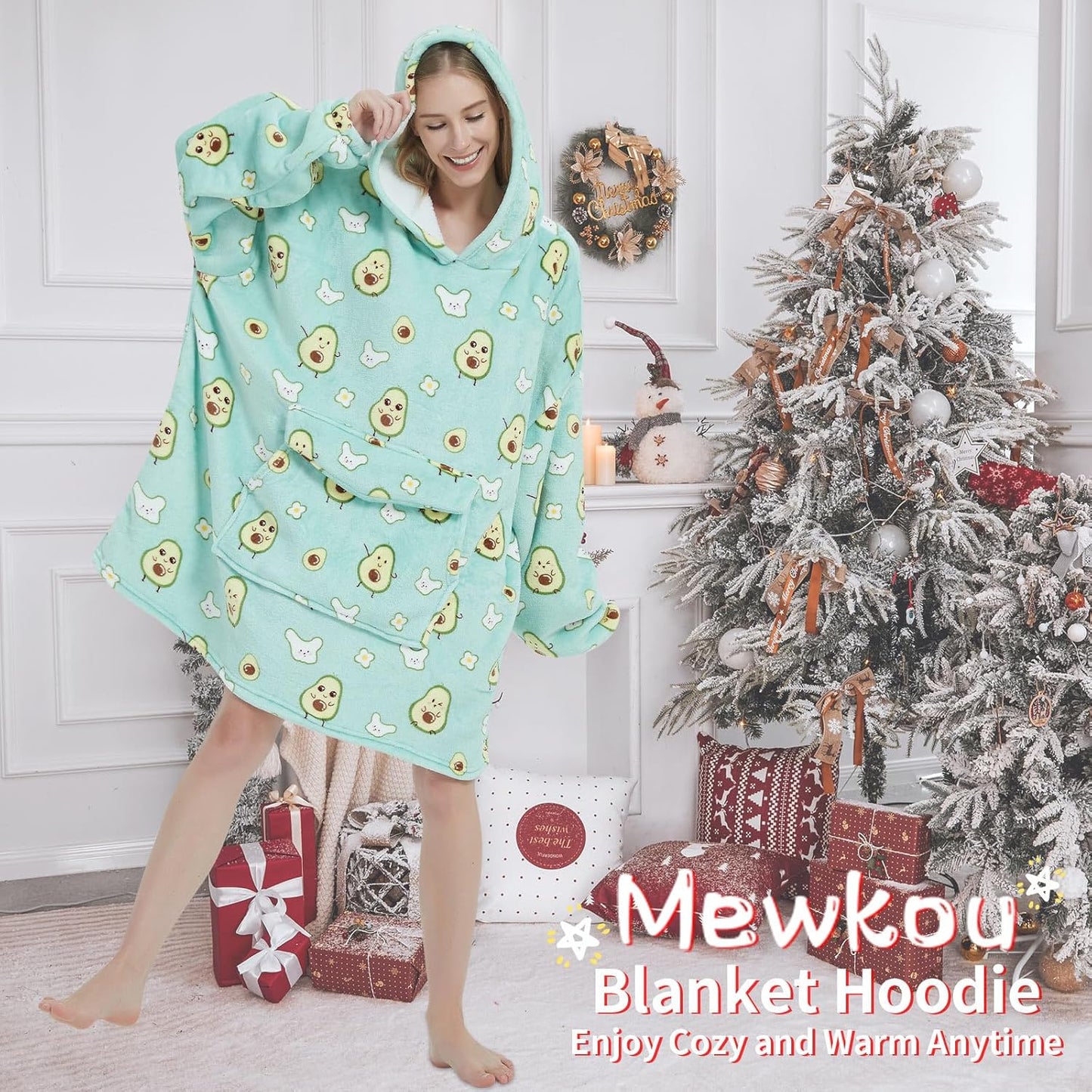 Mewkou Wearable Blanket Hoodie for Adult,Oversized Sherpa Fleece Blanket Hoodie for Women Men,Grey