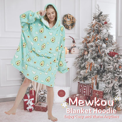 Mewkou Wearable Blanket Hoodie for Adult,Oversized Sherpa Fleece Blanket Hoodie for Women Men,Grey