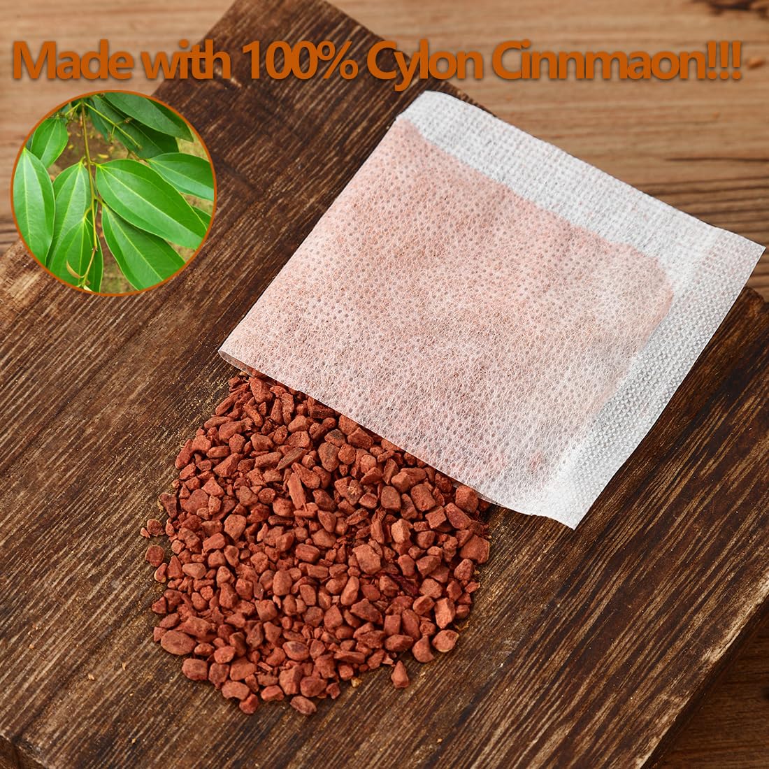 Premium 50 Pure Ceylon Cinnamon Tea Bags, Made with 100% Ceylon Cinnamon Sticks, No Additives & Caffeine Free.