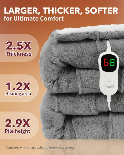 Homemate Electric Heated Blanket Twin - 62"x84" Heating Bed Blankets Throw with 10 Heating Levels 8 Hours Auto Off Fast Heating Over-Heated Protection Ultra Soft Warm Flannel ETL Certified Grey - Colors A