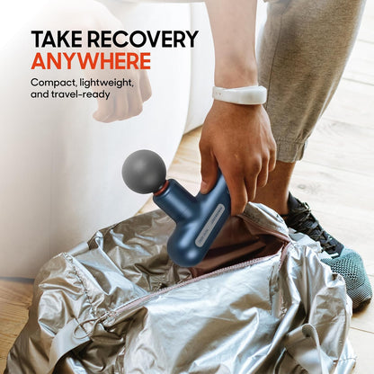 Sharper Image Deep Tissue Percussion Massage Gun, Powerboost Move Evo Hot & Cold Rechargeable Handheld Massager, 4 Adjustable Speeds, 5 Attachment Heads & Carrying Case, for Muscle Pain Relief, Blue