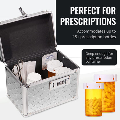 Vaultz Secure Security Lock Boxes - Safe Combination Lock Box, Storage for Documents, Valuables, Medicine & Money - 9.88 x 7.75 x 7 Inch - Black/Chrome