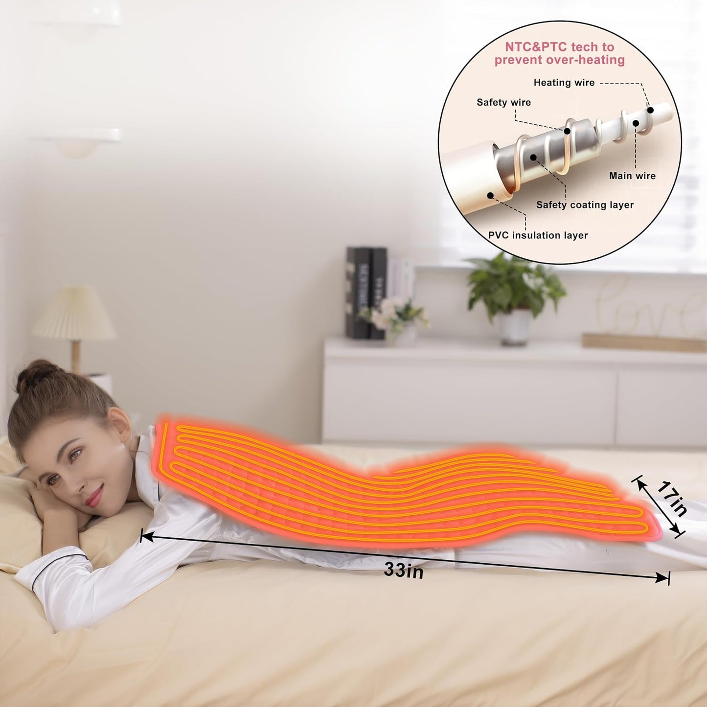 Heating Pad Electric Heat Pad, Hot Heated Pad,Multiple Temp and Timer Settings,Suitable for Shoulders, Neck, arms, Abdomen, Back, Legs, etc. (Silver Gray, 24"X12")