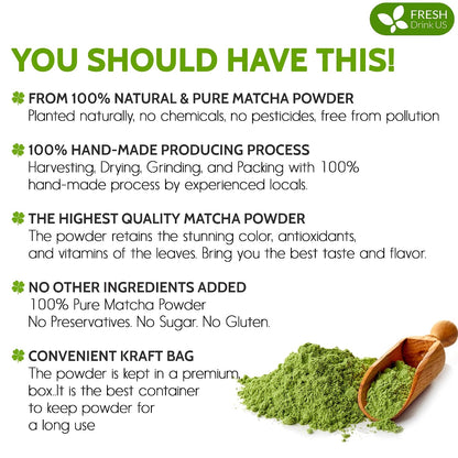 FreshDrinkUS, Matcha Latte Powder 16 oz – Premium Japanese-Style Blend for Smooth, Creamy Matcha Drinks – Perfect for Lattes, Baking, Smoothies & Daily Enjoyment. Vegan