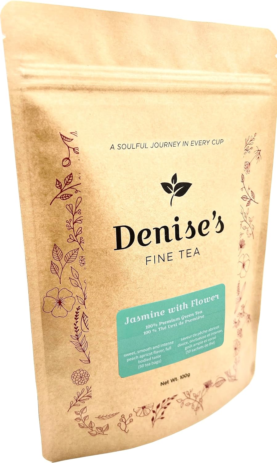 Denise's Fine Tea, Premium, Jasmine with Flower, Green Tea, 50 tea bags (100g)
