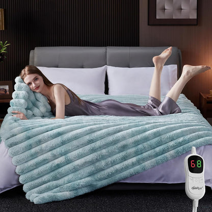 Heated Throw Blanket, Faux Fur Cozy Heating Blanket with Overheat Protection, 1/2/4/6/8 Hours Auto-Off 10 Heat Level, Machine Washable (50x60 Inches, Cream White)