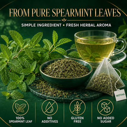 WOTIHA 80 Count Premium Spearmint Tea Bags - 100% Pure Natural Spearmint Leaves, High in Antioxidants, Supports Digestion, Caffeine-Free, Additive-Free, Sugar-Free, Vegan Non-GMO.