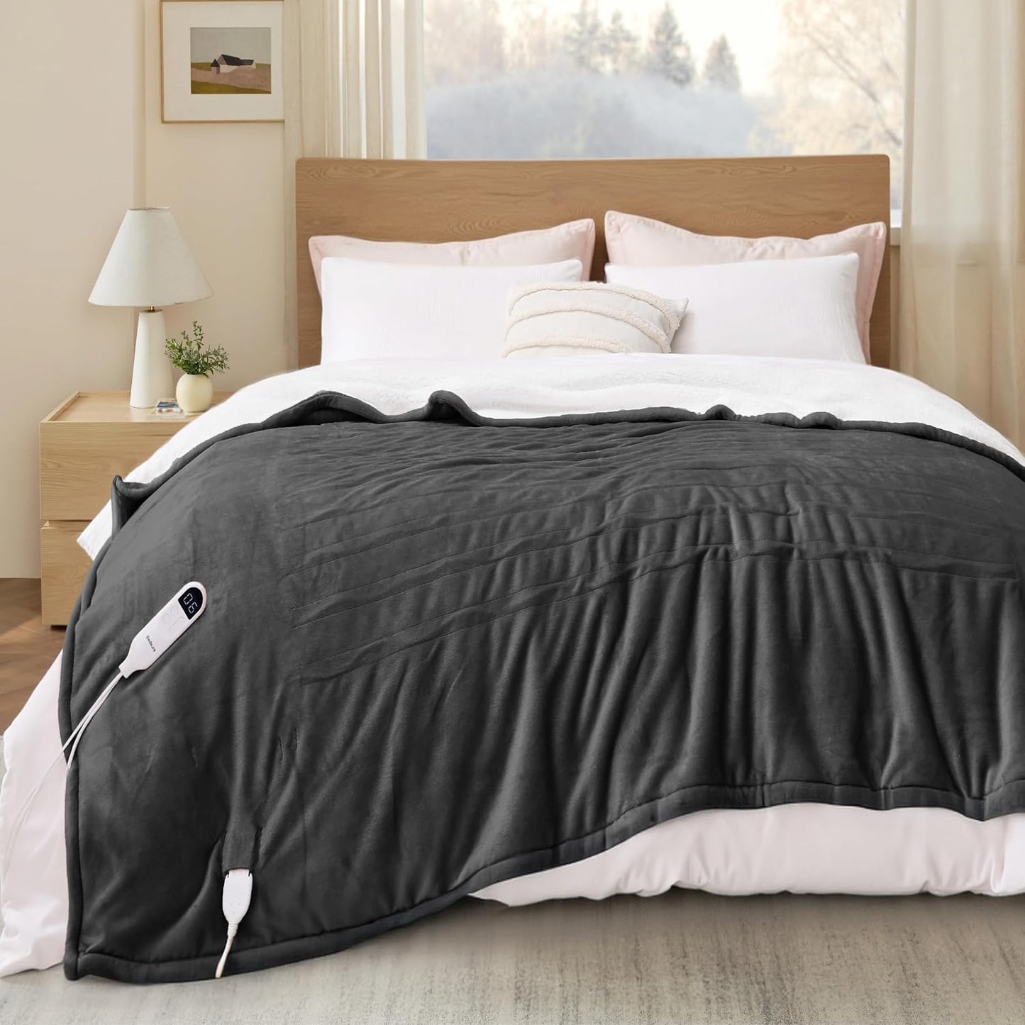 Bedsure Heated Blanket Throw Blanket with Preheat Function - Fast Heating Electric Blanket, Soft Flannel Throw with 6 Time Settings(Up to 10H), 6 Heating Settings, Gifts for Grandma (50"x60", Cream)