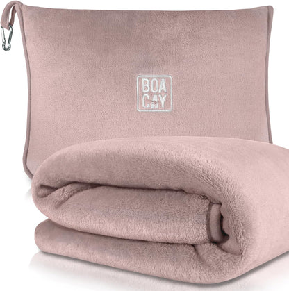 BOACAY Soft & Warm Travel Blanket for Airplane & Car - Long Flight Essential for Women, Men, Kids - Compact Pillow with Luggage Sleeve & Backpack Clip
