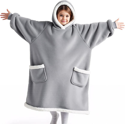 Bedsure Blanket Hoodie, Wearable Blanket Hoodie as Gifts for Mom, Birthday Gifts for Women Kids Teens Mother's Day Sherpa Sweatshirt, Grey, Standard