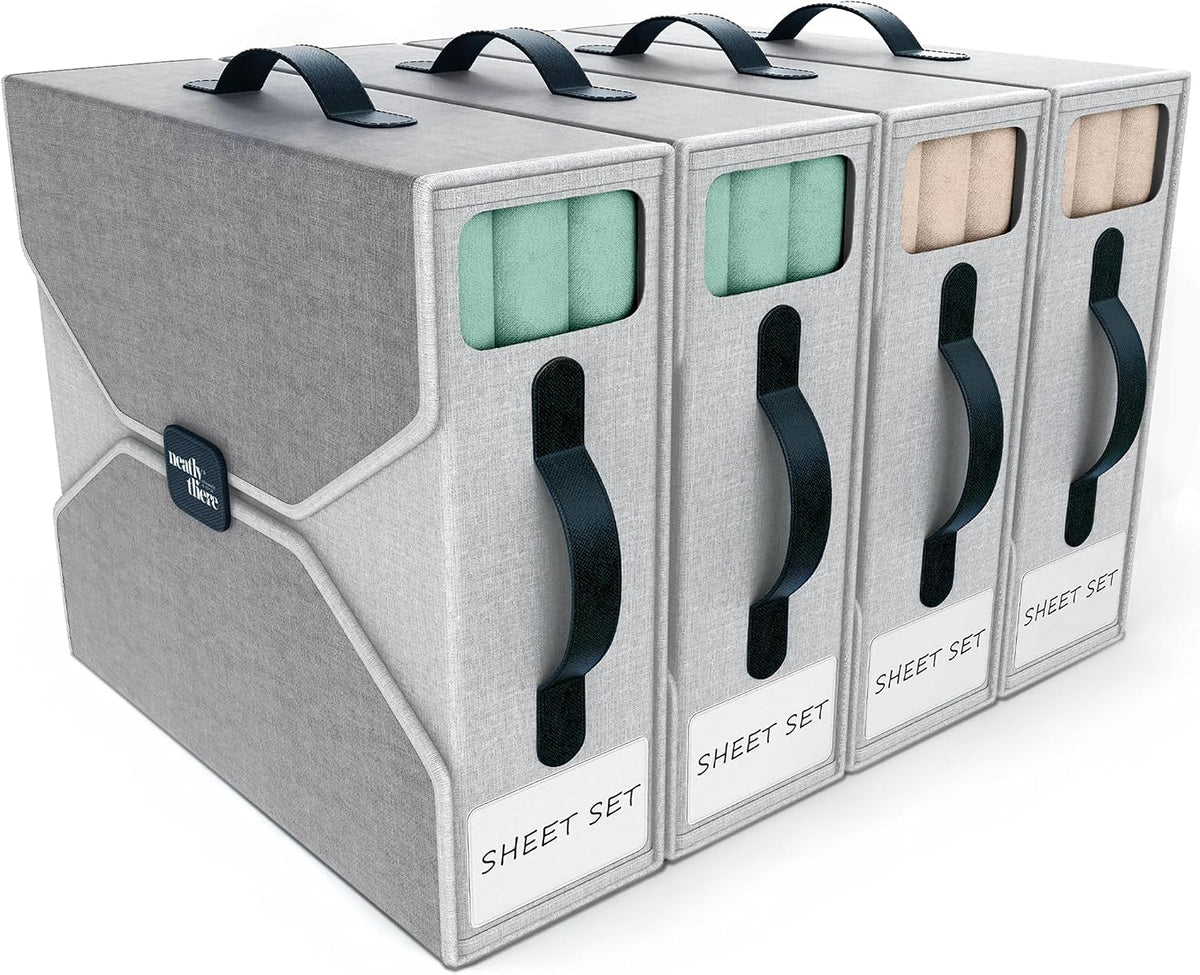 Bed Sheet Organizers - Foldable Bedsheet Organizers and Storage, Sheet Organizers for Linen Closet, Sturdy Sheet Organizer Storage with Window and Labels, Fits King/Queen Bed, Towels & Blankets