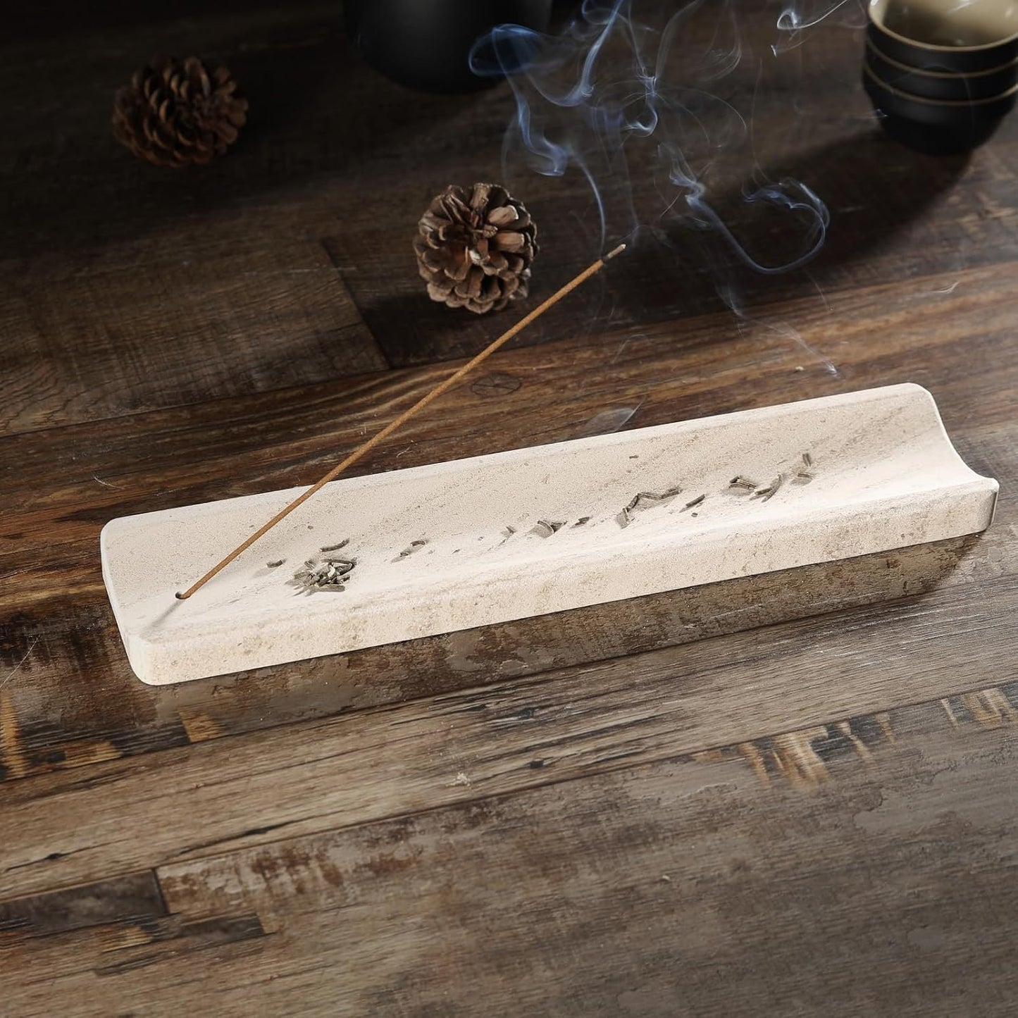 Koville Marble Incense Holder, Incense Holder for Sticks, Incense Sticks Holder Ash Catcher for Meditation Yoga SPA, Natural Stone Incense Burner, Home Table Decor (Grey)