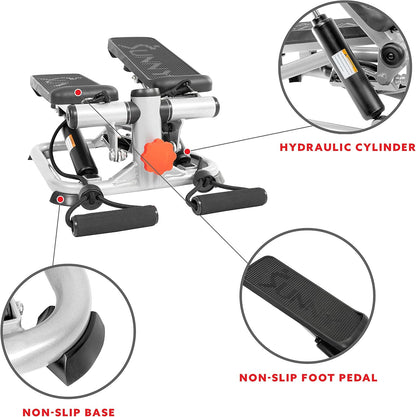 Sunny Health & Fitness Mini Steppers with Digital Monitor and Resistance Bands, Compact Low-Impact Cardio Machines for Home Workouts