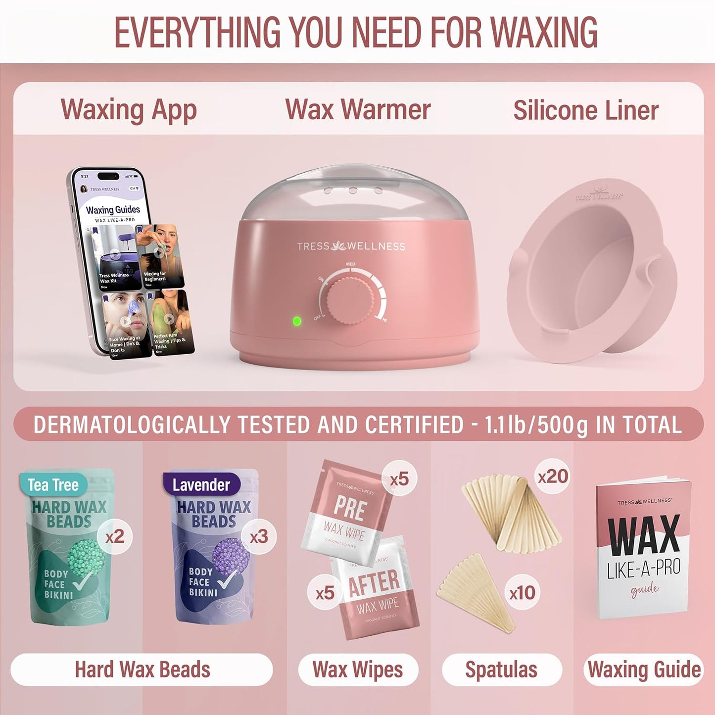 Tress Wellness Award Winning Waxing Kit for Sensitive Skin, Safe for Face & Skin, Easy to Use, At-Home Kit for Face, Bikini, Brazilian & Full Body - Digital Display, Black Purple Flower