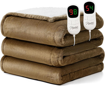 Homemate Heated Blanket Electric Throw - 50"x60" Heating Blanket Throw 1/2/4/6/8 Hours Auto-Off 10 Heat Level Over-Heat Protection Flannel Sherpa ETL Certification
