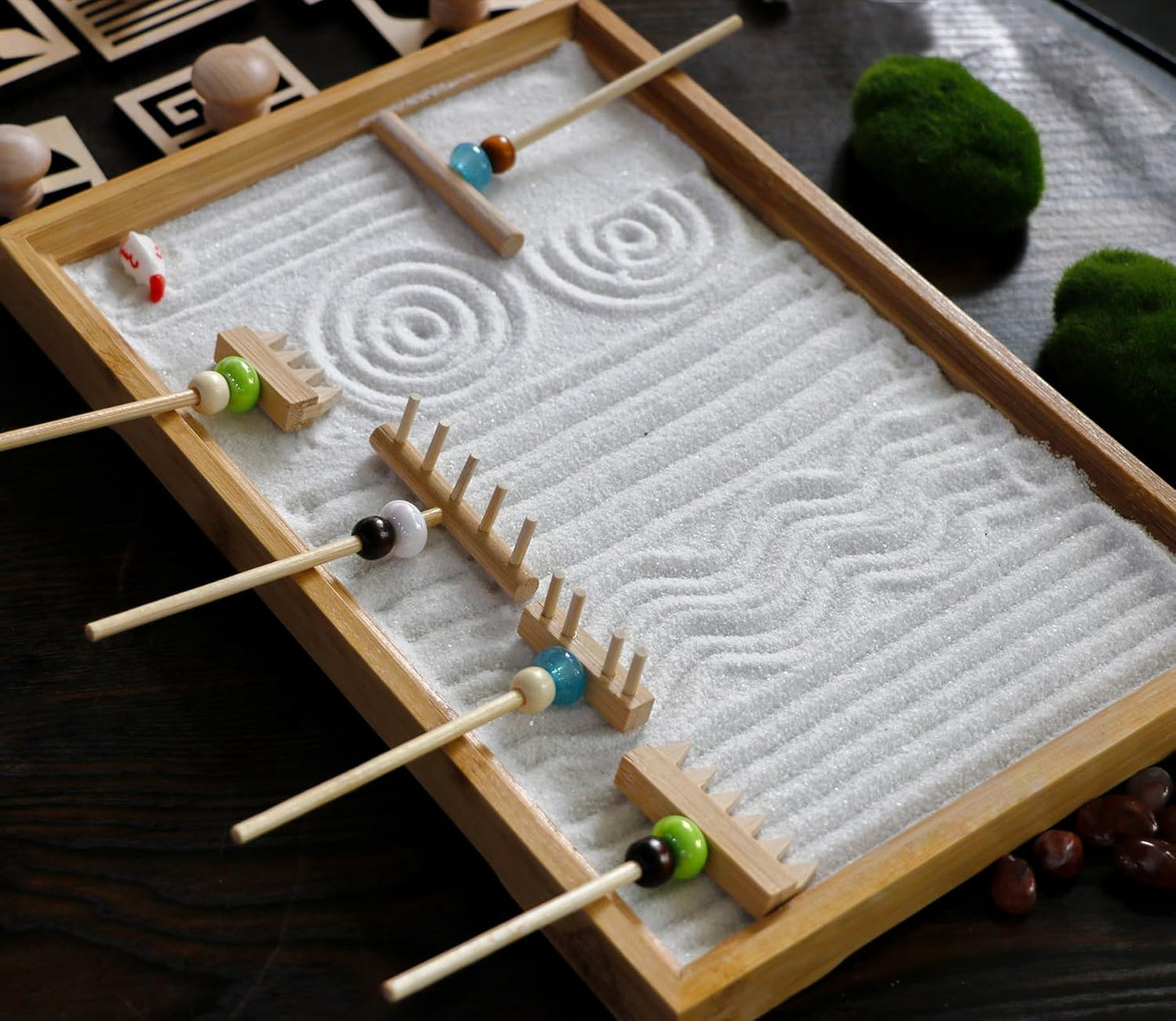 Mini Japanese Zen Garden Rake - Desktop Zen Garden Accessories Kit Set Stamp for Desk Sand Garden Decor for Home Office Meditation Relaxation Gifts