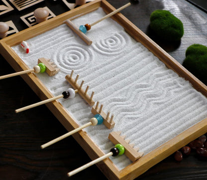 Mini Japanese Zen Garden Rake - Desktop Zen Garden Accessories Kit Set Stamp for Desk Sand Garden Decor for Home Office Meditation Relaxation Gifts