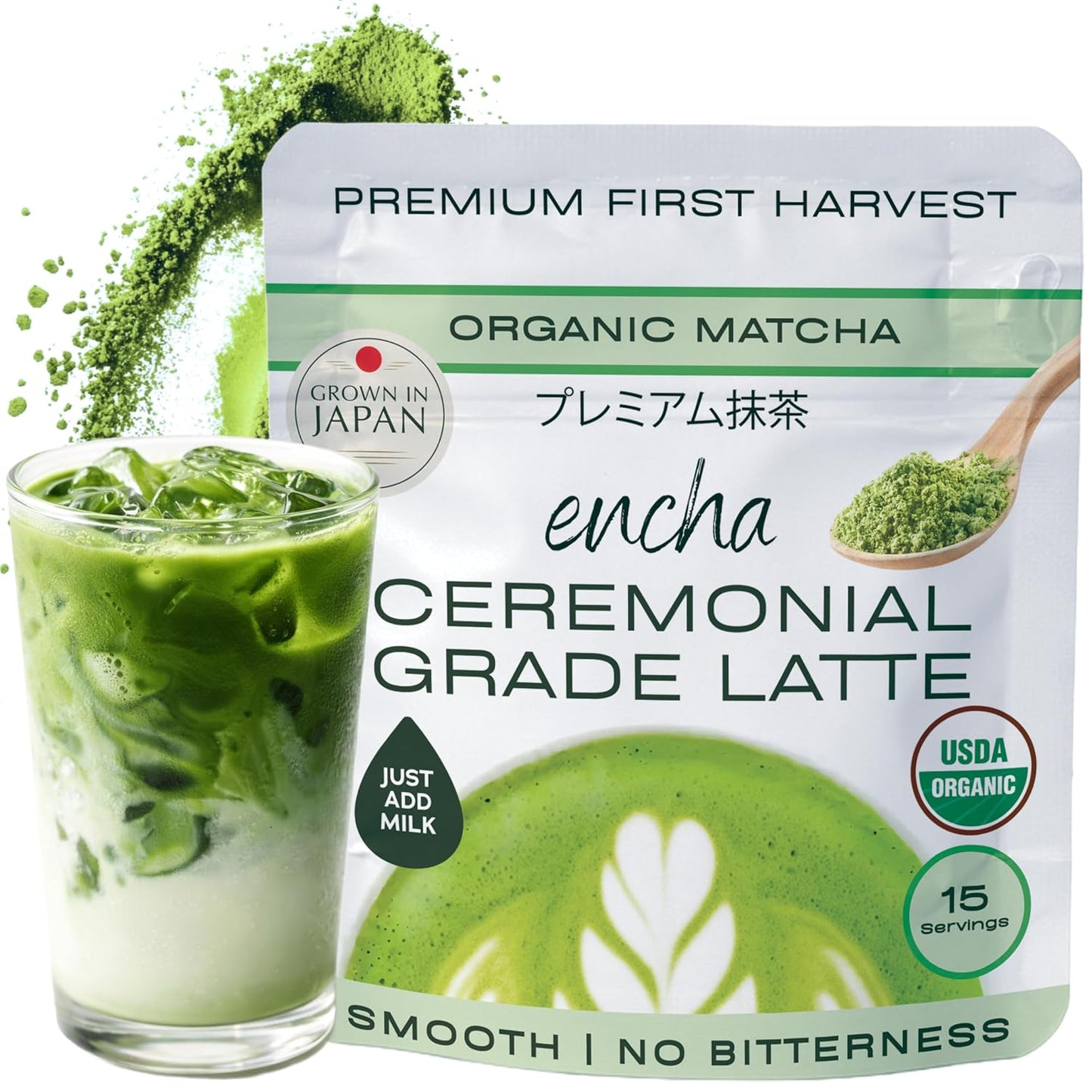 Encha Matcha - Latte Grade Matcha Powder - Unsweetened, First Harvest, Organic Green Tea Powder From Uji, Japan (30G/1.06 Ounce) Premium for Latte, Smoothie - Caffeine, L-Theanine