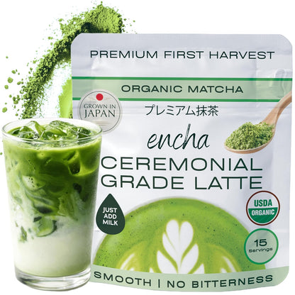 Encha Matcha - Ceremonial Grade Matcha Powder, Organic First Harvest Japanese Green Tea Powder, Tea From Uji, Japan (30g/1.06oz)