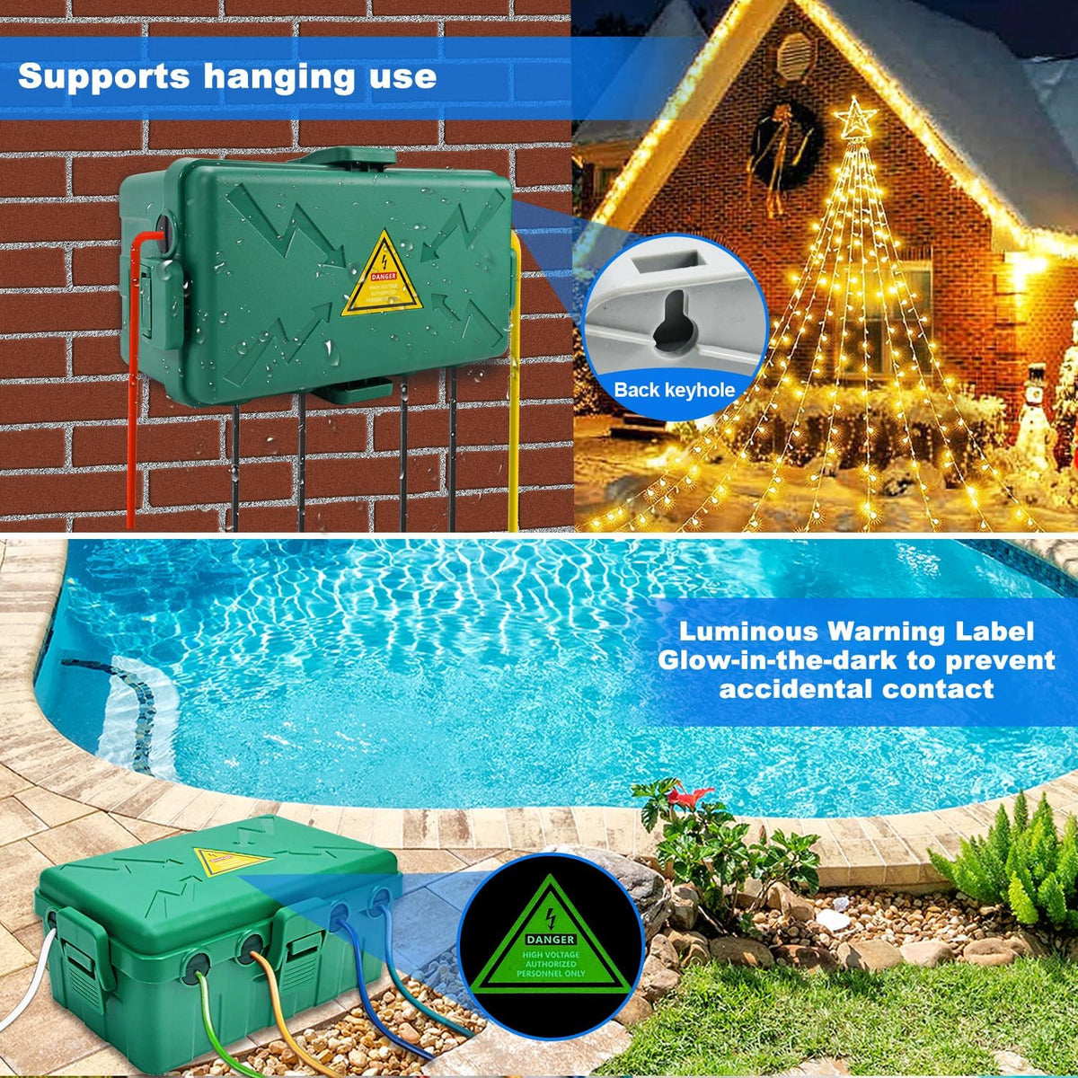 Hrensaw Large Outdoor Electrical Box Waterproof(12.5x8.5x5inch),IP54 Waterproof Outdoor Outlet Covers,Weatherproof Extension Cord Covers Protect Outlet,Plug,Timer,Power Strip,Holiday Light,Black