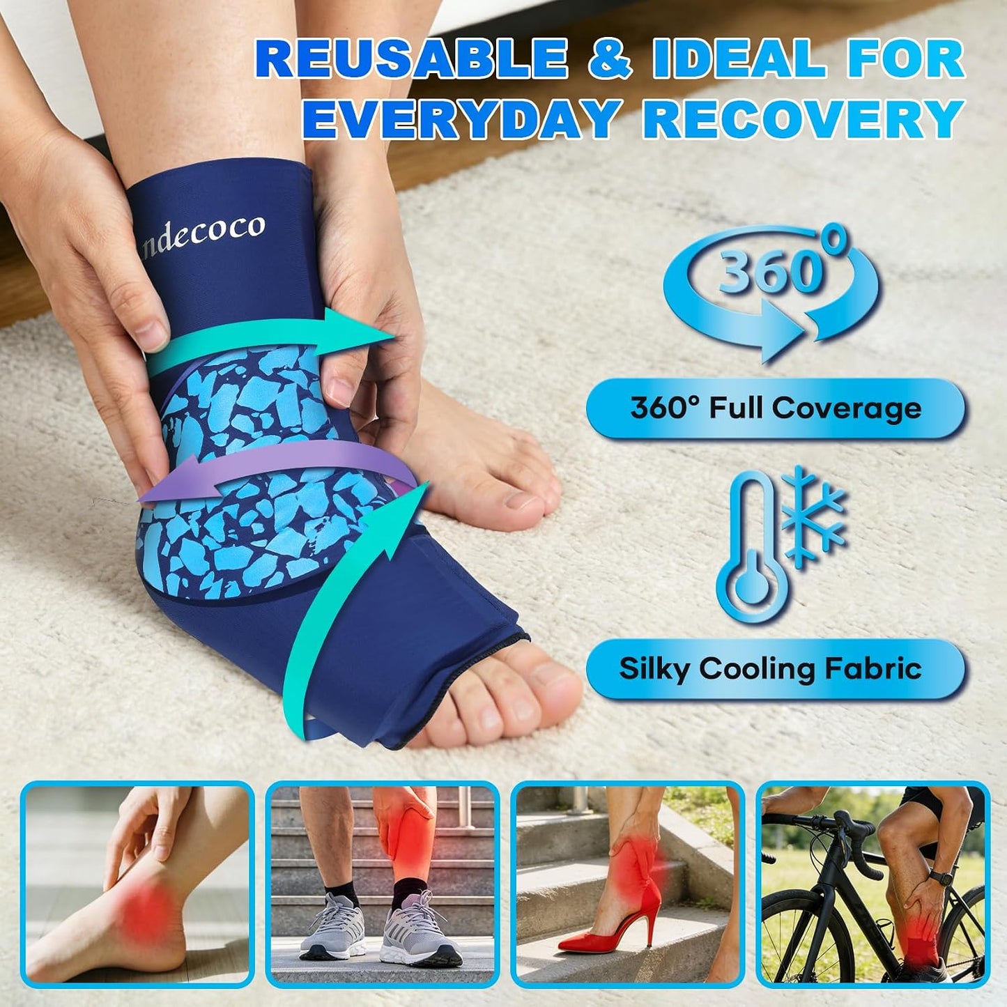Ankle Ice Pack Wrap Reusable Foot Ice Pack Compression Freeze Sleeve for Ankle Sprain, Plantar Fasciitis, Achilles Tendonitis