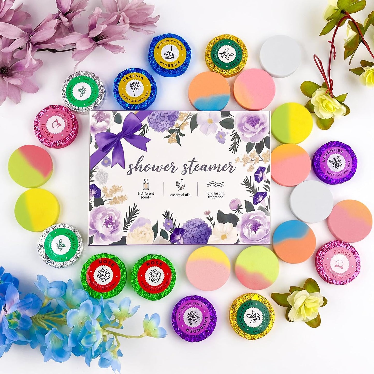 48pcs Aromatherapy Shower Steamers - Relaxation Birthday Christmas Set for Women and Men, Shower Bombs Tablets for Stress Relief and Self Care, Luxury Home Spa