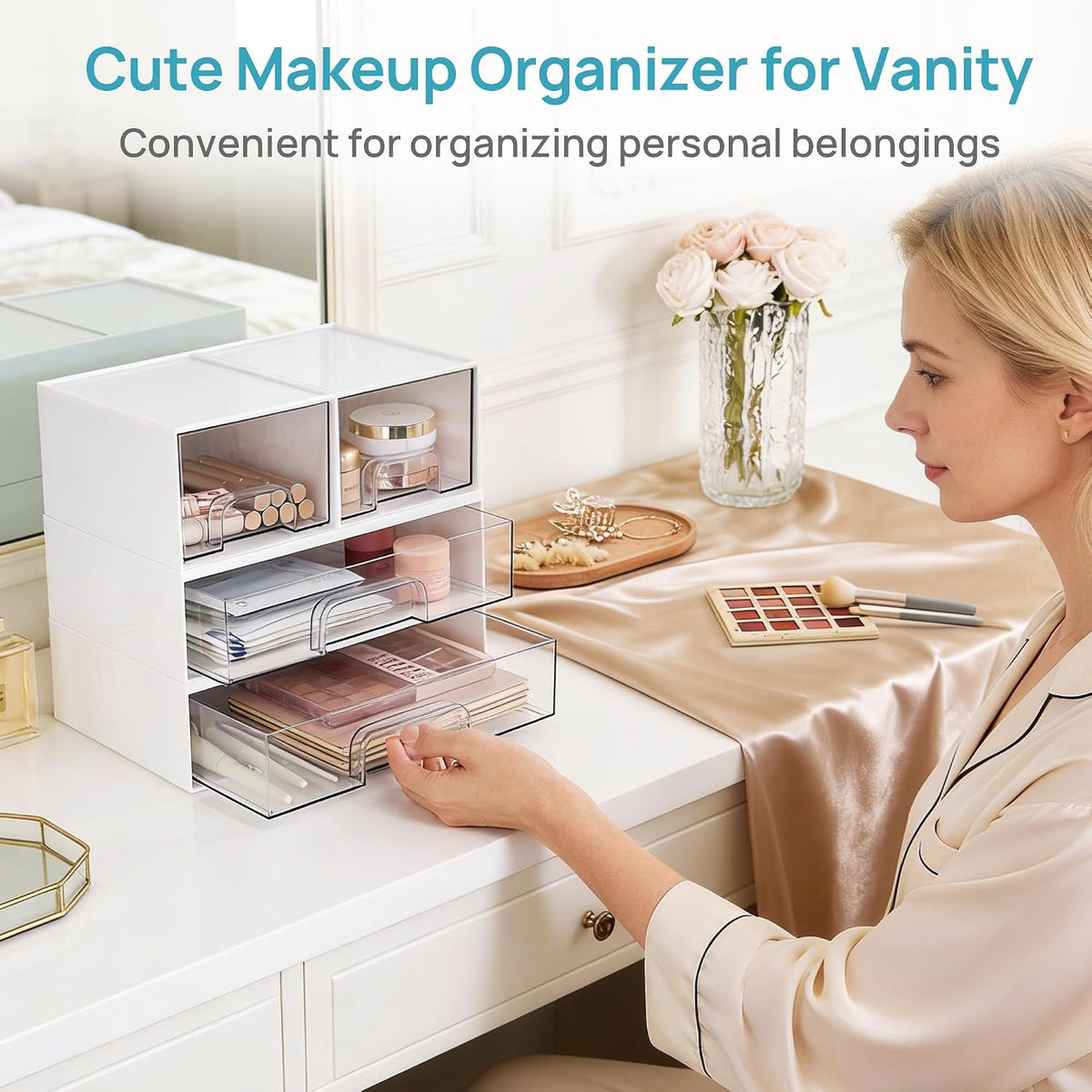 Vtopmart Small Clear Stackable Storage Drawers, Fits Narrow Spaces