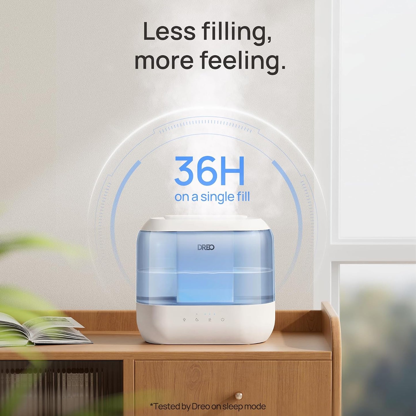 Dreo Humidifiers for Bedroom, 4L Top Fill for Large Room, 36H Runtime, 28 dB Quiet Supersized Cool Mist Air Humidifier for Baby Nursery, Plants, Indoor, Night Light, Easy to Clean & Fill, Black