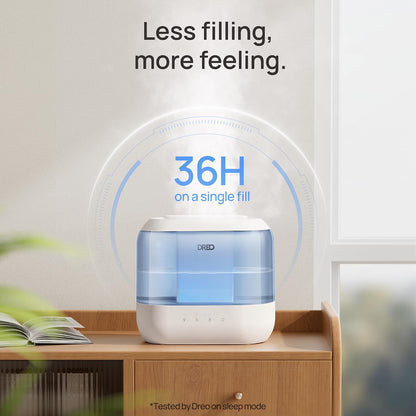 Dreo Humidifiers for Bedroom, 4L Top Fill for Large Room, 36H Runtime, 28 dB Quiet Supersized Cool Mist Air Humidifier for Baby Nursery, Plants, Indoor, Night Light, Easy to Clean & Fill, Black