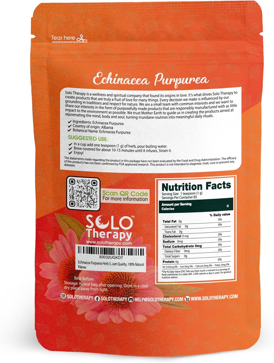 Echinacea Purpurea Herb 3 oz, Echinacea Purpurea Herb Tea, Dried Cut Herb, Resealable Bag, Premium Quality, 100% Natural