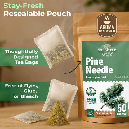50 Bags Pine Needle Tea Dried Pine Needles Herb Tea (Pinus Koraiensis) - 50 Count 2.5g Bags Dried Needle Leaf Aguja De Pino