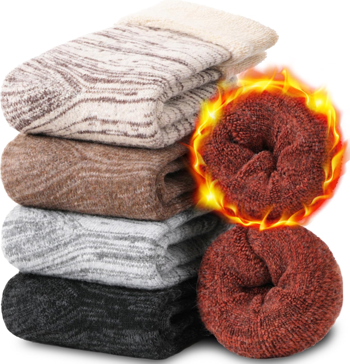 EBMORE 5 Pairs Women Merino Wool Boot Socks Warm Thermal Winter Thick Hiking Cozy Cabin Crew Comfy Socks for Ladies