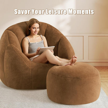 Round Stuffed Pouf Ottoman Foot Rest, Faux Fur Poufs with Memory Foam Filling, Ottomans for Living Room, Nursery, Dorm, Soft Foot Stool Ottoman for Couch, Perfect for Resting Your Feet (Grey, 20 Inch)