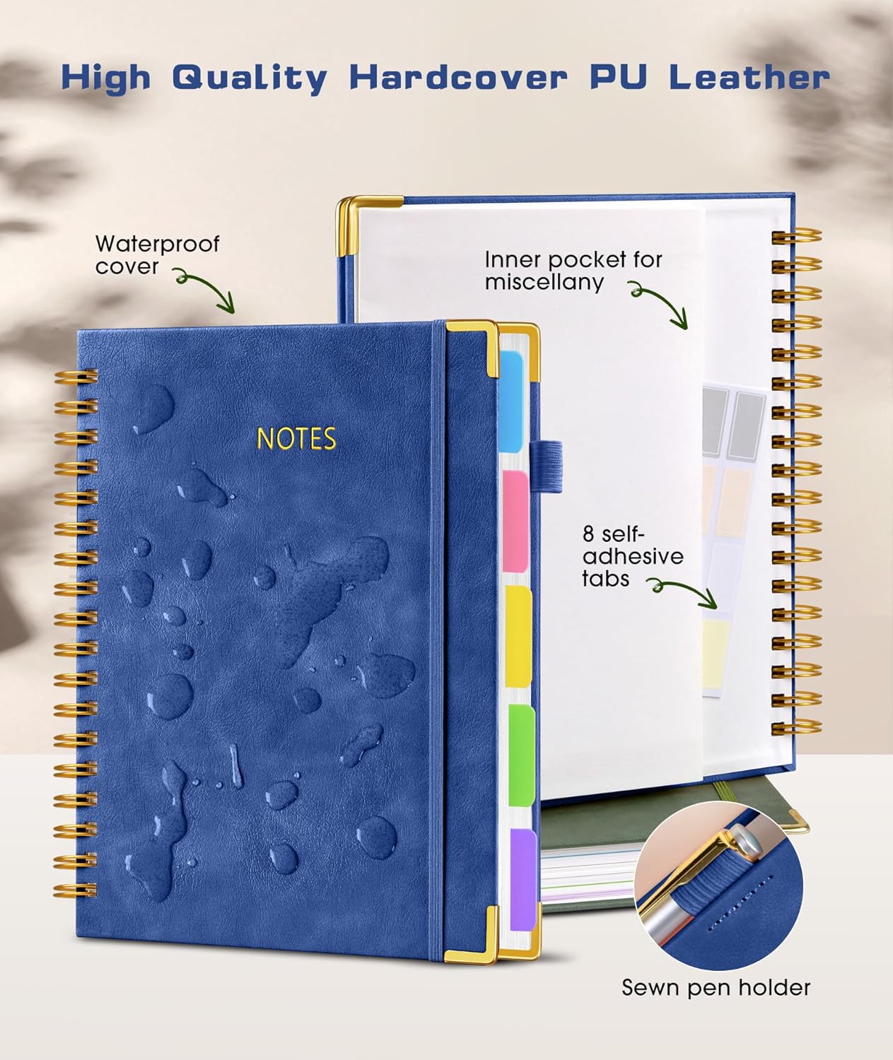 Hardcover Spiral Notebook journal with Removable Dividers Tabs, 300 Pages Leather 5 Subject Notebook College Ruled, 8"x10" Large B5 Notebooks for Work School Note taking, Lined Journal for Women,Black
