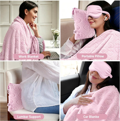 Travel Blanket Pillow,Airplane Blanket Compact with Bag Eye Mask, Ultra-Soft,Warm & Lightweight Included,Travel Essentials for Women & Men, Luggage Sleeve & Backpack Clip 65x40 in, Grey
