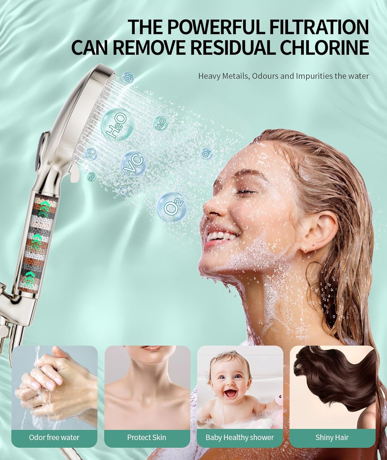 SR SUN RISE Filtered Shower Head with Handheld High Pressure 9 Spray Mode Showerhead Detachable Shower Head Water Softener Filters Beads for Hard Water Remove Chlorine 1 Filter Chrome